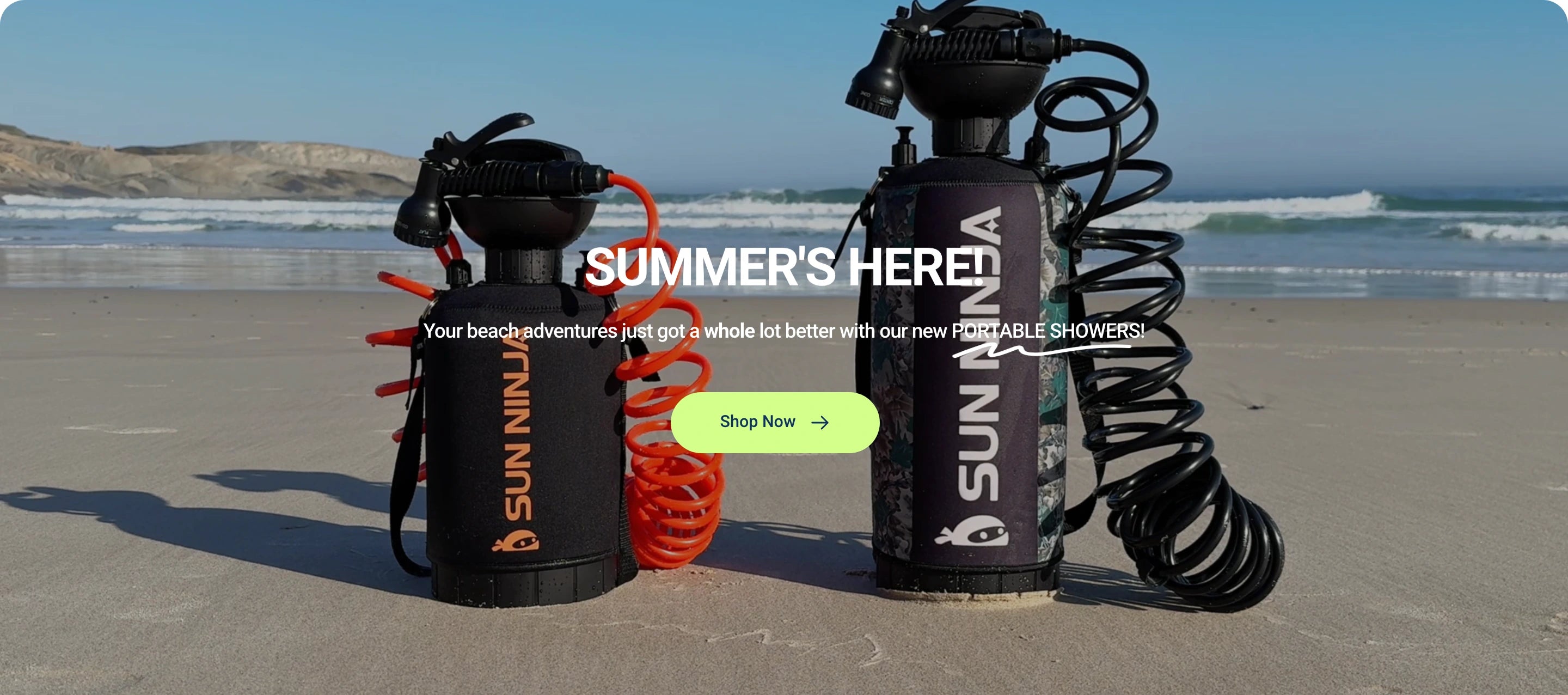 Summer's here. Your beach adventures just got a whole lot better with new portable showers.